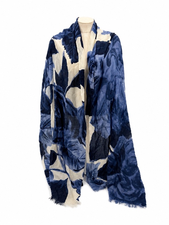 Neiman Marcus Accessories - Neiman Marcus Blue Floral Lightweight Merino Wool Scarf Wrap One Size Accessory